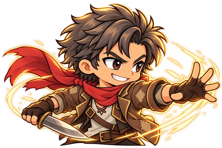 Rook, a boy with a red scarf and a knife